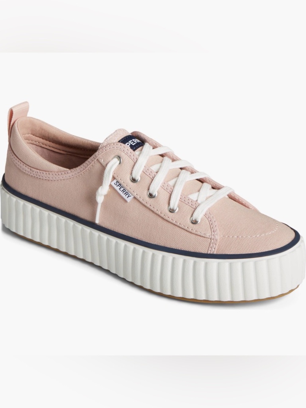 Sperry Pier Wave Platform Canvas Sneaker with White Laces In “Rose”